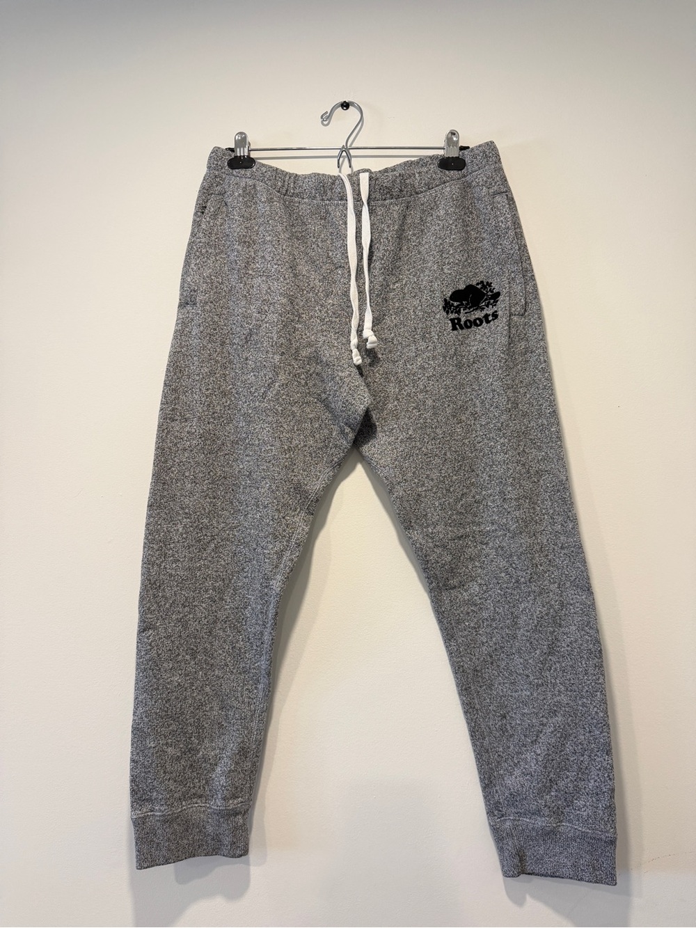 Roots Men's Gray Marled Joggers with Logo